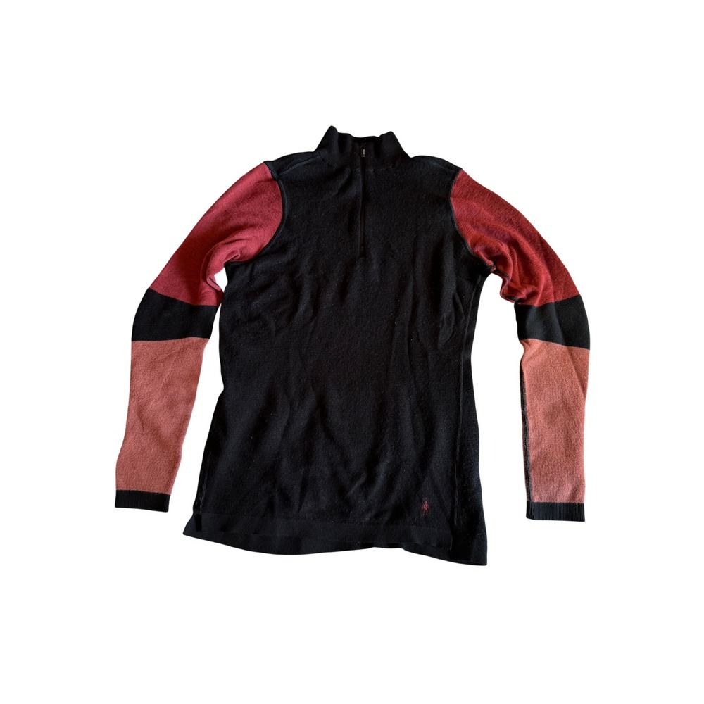 Smartwool Intraknit Merino 250 Womens M 1/4 Zip Base Layer Black Red Colorblock
